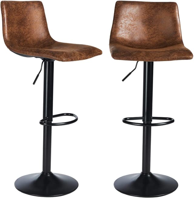 Barhocker 2er Set, Barhocker höhenverstellbar mit lehne drehbar Barstuhl Industrial Küchenhocker Retro Bistrohocker Tresenhocker verstellbar 360° Drehstuhl belastbar 180 kg (C)