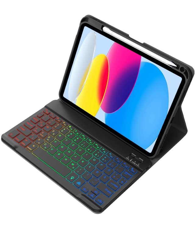 Vobafe Hülle mit Tastatur für iPad 11 10 Generation-2025/2022, 10,9/11 Zoll, Regenbogen-Hintergrundbeleuchtung Abnehmbare Bluetooth Keyboard, iPad A16 Tastatur mit Stifthalter, Schwarz