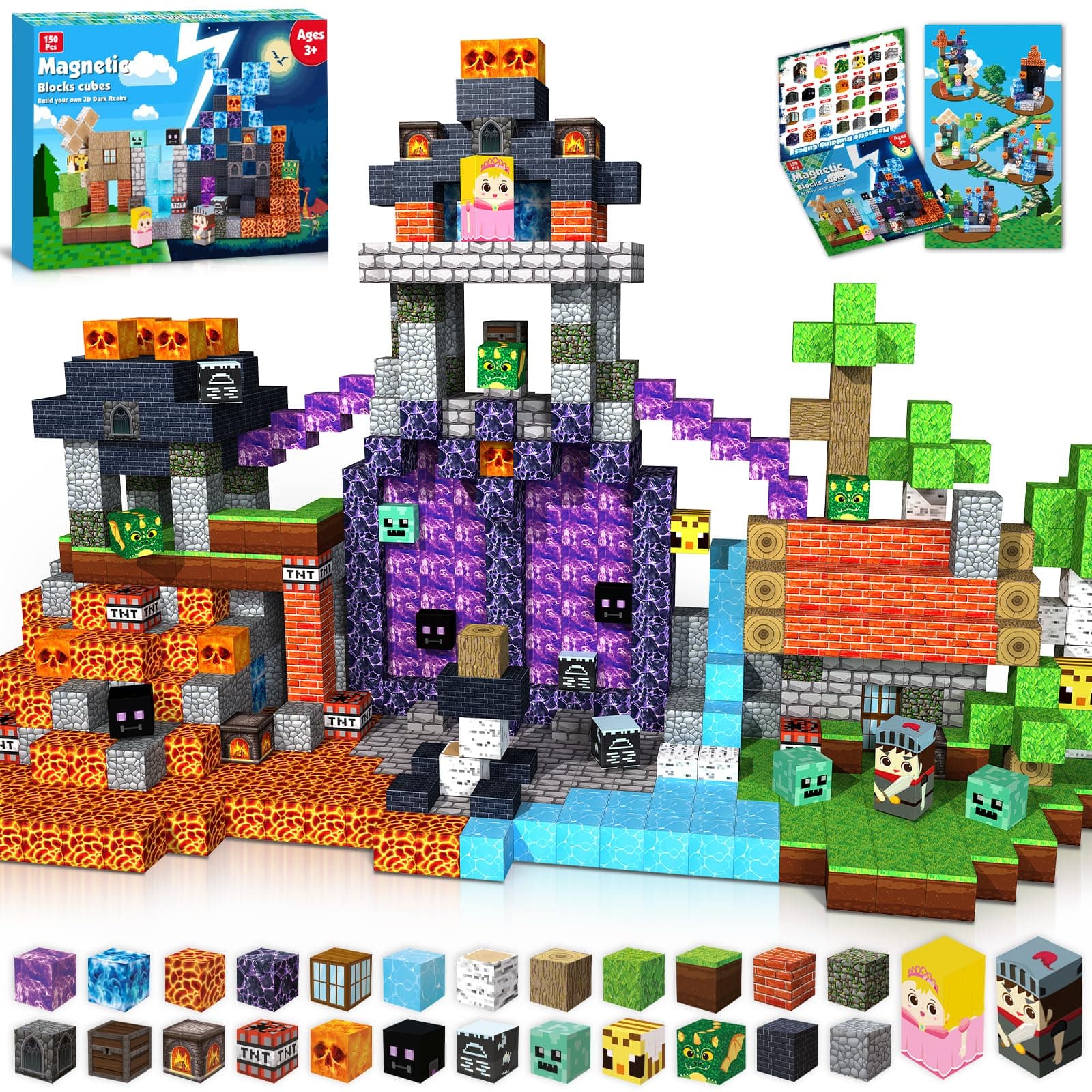 GraceDuck Magnetische Bausteine 150 Teile Magnetic Blocks Bauen Dark Forest Hell Castle Magnetspielzeug für Geschenke ab 3 4 5 6 7 8 9 Jahren Jungen und Mädchen Montessori kreative Kinderspielzeug