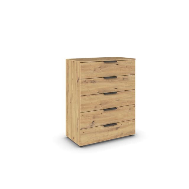 B0CWMHFPH7 Rauch Möbel Flipp, Hochkommode mit viel Stauraum für Flur, Wohnzimmer, Schlafzimmer, Eiche Artisan, Holz, 5 Schubladen, Griffe Graphit, 80x100x42cm Stellfuß | Griffe graphit 42T x 80B x 100H cm (5 Schubladen) Korpus Eiche Artisan | Front Eiche