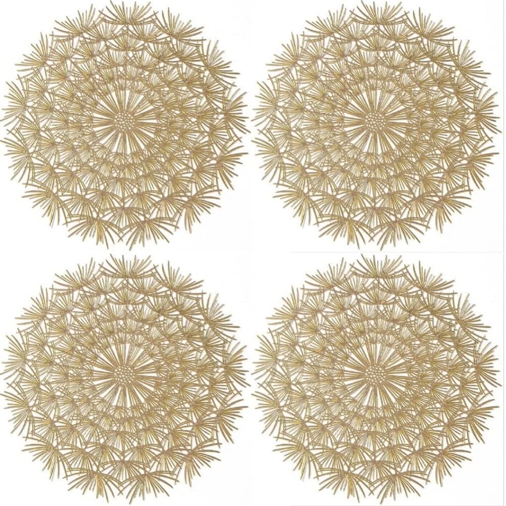 FülleMore 4er Set Tischsets Abwischbar Platzsets PVC Platzdeckchen Löwenzahn Form Ausgehöhlte Tischuntersetzer Platzset Tischuntersetzer für Weihnachten Hochzeit Bankett Restaurant (Rosengold)