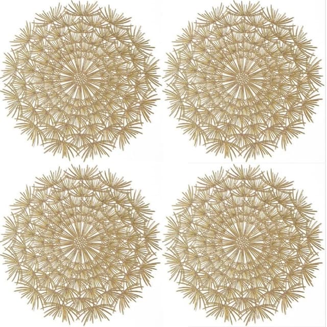FülleMore 4er Set Tischsets Abwischbar Platzsets PVC Platzdeckchen Löwenzahn Form Ausgehöhlte Tischuntersetzer Platzset Tischuntersetzer für Weihnachten Hochzeit Bankett Restaurant (Rosengold)