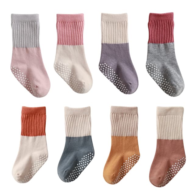 J Poqobog Kleinkind Baby Mädchen Jungen Socken -stoppersocken kinder Baumwolle abs rutschfeste kindersocken für Baby antirutschsocken Geschenke Kniestrümpfe Set 8Paar