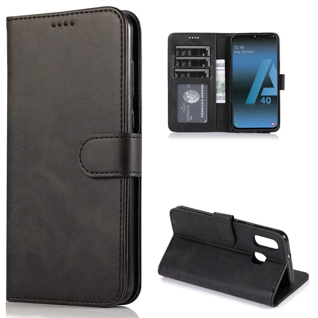 CTIUYA Schutzhülle für Samsung Galaxy A40, Hülle Handyhülle Leder Klapphülle Handytasche Flip Brieftasche Schutzhülle Magnet Wallet Case Tasche Lederhülle für Samsung Galaxy A40,Schwarz Samsung Galaxy A40 Schwarz