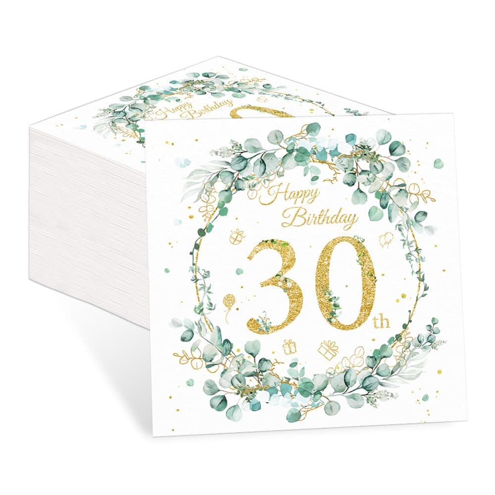 60 Stück Servietten 30. Geburtstag, Servietten Deko 30 Geburtstag Mann Frau, 30 Geburtstags Deko Serviettens Eukalyptus für Die Dekoration Grün 30. Geburtstag