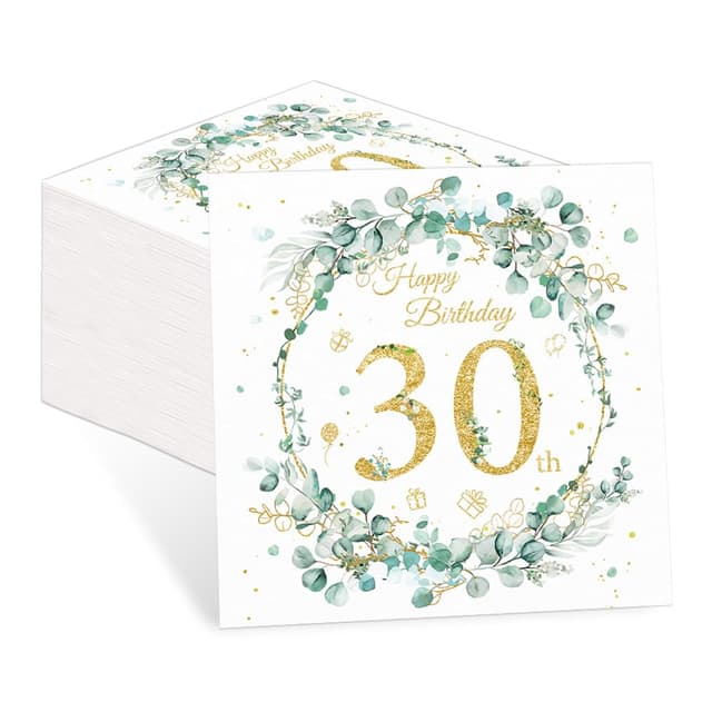 60 Stück Servietten 30. Geburtstag, Servietten Deko 30 Geburtstag Mann Frau, 30 Geburtstags Deko Serviettens Eukalyptus für Die Dekoration Grün 30. Geburtstag