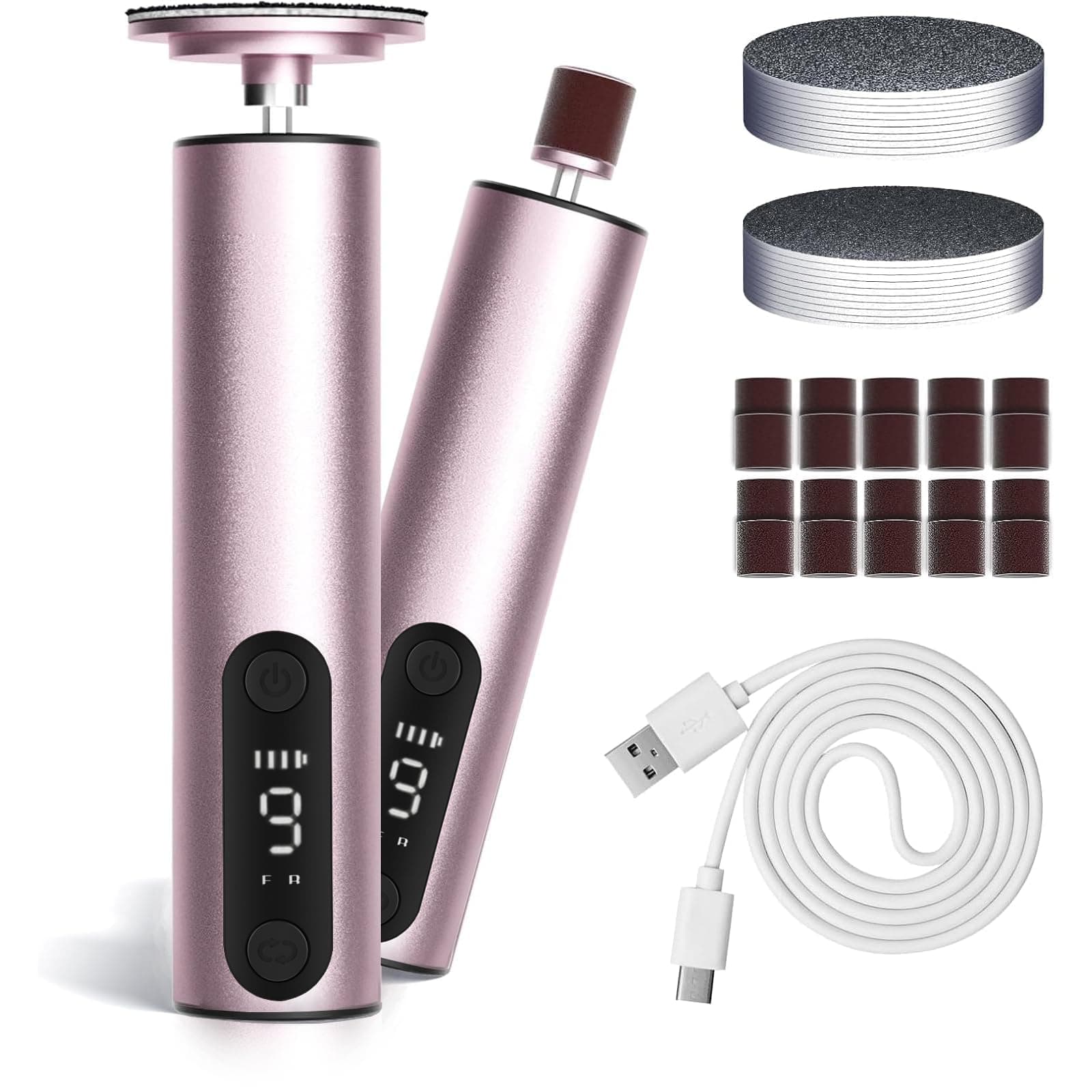 Jianyana 2 in 1 Hornhautentferner Elektrisch, 9 Einstellbare Geschwindigkeit Elektrischer Hornhautentferner mit Digitaldisplay PediküRe Set Elektrisch ManiküRe Set Damen(Roségold) Roségold-digitaldisplay