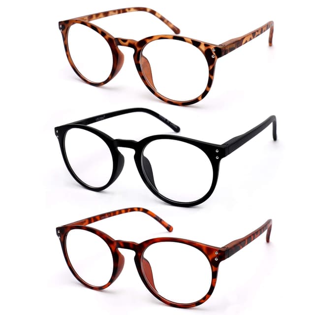 Vecien Lesebrille 3 Stuecke Federn-Scharnier Brillen Mattes Finish fürein, Kristallgläser gibt Ihnen ultra-klare Sicht, Federscharniere Musterdesign für Männer und Frauen