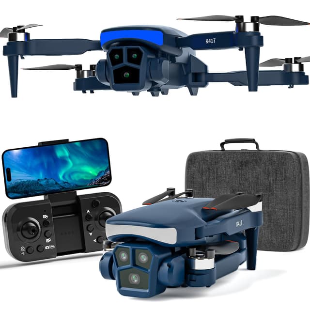 Karuisrc Drohne Professional with 1080P HD FPV Camera mit Blauer LED,Mini Drone FPV RC für Kinder Schwerkraftsteuerung Gesten Selfie Windresistent Headless Modus,Modulare Batterie K417-B