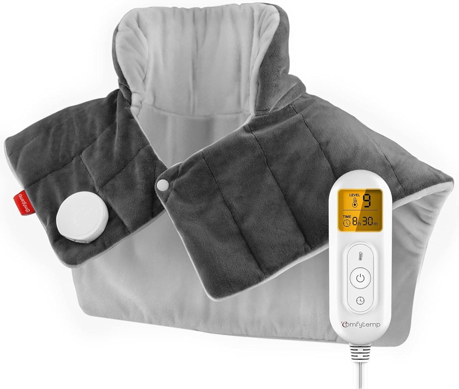 Comfytemp Voll gewichtetes Heizkissen für Nacken Schulter mit 9 Wärmestufen 0,5-9h Abschaltautomatik, 1 kg Nackenwärmer Schulterwärmer Elektrisches Wärmekissen Geschenke für Mütter, Frauen, Mama, Papa Grau 53x48cm