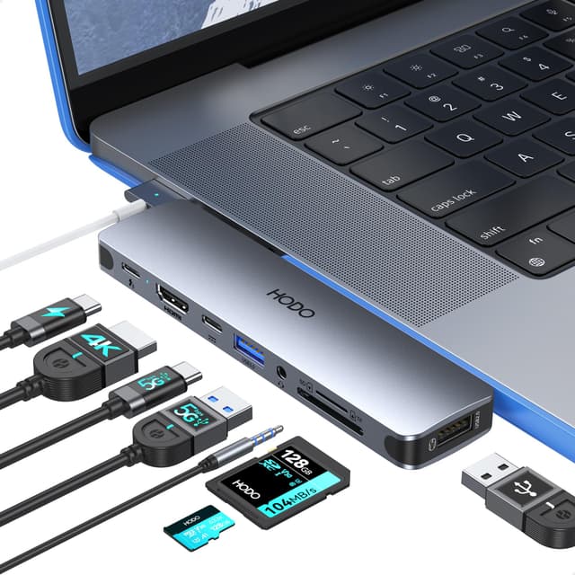 HODO USB C Hub für MacBook, Adapter Mac Air Pro Zubehör 8 in 2 mit 4K 60Hz HDMI,Thunderbolt 3 Port, USB C, USB 3.0/2.0, SD und TF Kartensteckplatz für M4 M3 M2 M1 2024-2018, kompatible mit Hülle Neue Version- 8 in 2