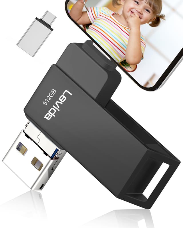 USB Stick 512GB,Levida Speicherstick USB 3.0 Photostick fotostick (Mobiler Speicher,Drehbares Design, Automatisches Backup) für IOS,Phone,Android Handy,Pad, Laptop UND Computer,PC,Anthrazit 512GB Anthrazit