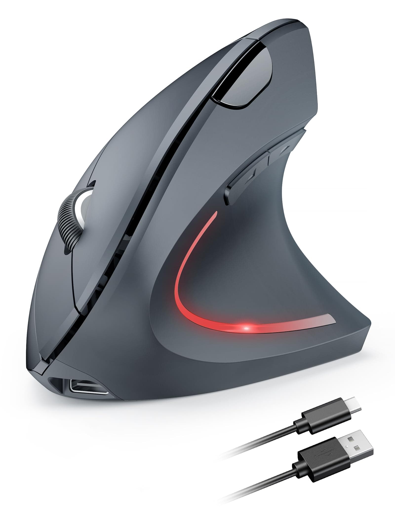 TECKNET Wiederaufladbar Ergonomische Maus Kabellos, 2.4G Optische Vertikale Maus Ergonomisch, 5 Einstellstufen bis 4800DPI, Leise Wireless Vertical Mouse mit 6 Tasten für Laptop, PC, Windows, Mac OS Grau