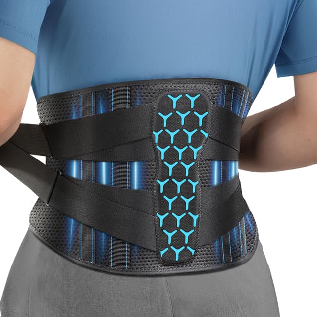 Rakiie Rückenstützgürtel mit Stützstreben Verstellbare Zuggurte und Weiches Atmungsaktives Netzgewebe, Rückenbandage für Rückenschmerzen bei Herren und Damen (Blau, L) L Blau