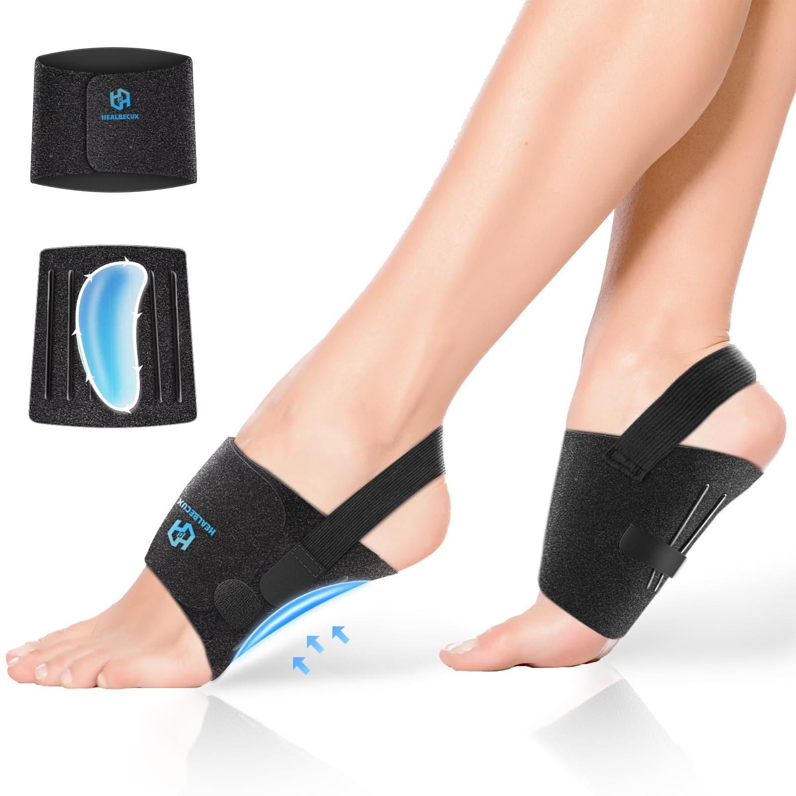 Healrecux Plantarfasziitis Bandagen, Fußgewölbestütze Verstellbare Frauen Männer, Fußgewölbe Stütze, Plattfuß Bandage Flache Füße,Fußgewölbeschmerzen Schmerzlinderung Schwarz/Blau Einheitsgröße