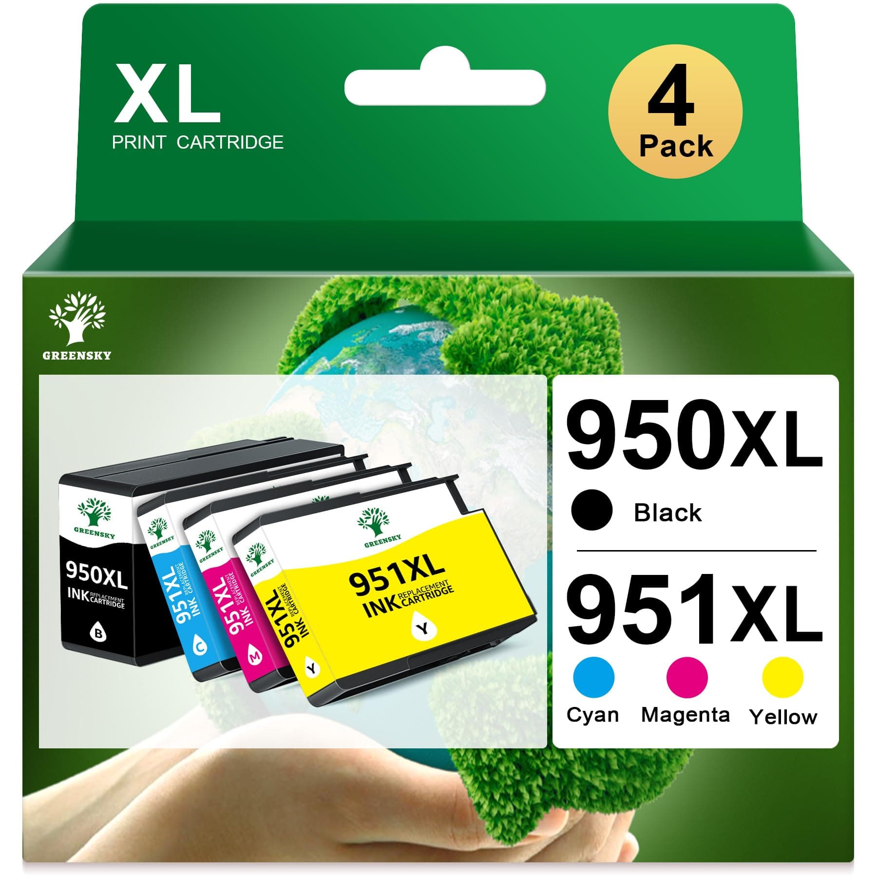 GREENSKY 950 XL 951XL Multipack Remanufactured für HP 950XL HP 951XL Multipack für HP Officejet Pro 8620 8600 Patronen für HP Officejet Pro 8610 8615 8100 276DW (4er Pack) 950XL Schwarz 951XL Cyan Magenta Gelb