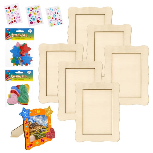 CPYJW 6 StÜCk Fotorahmen Bastelset Aus Holz,Hölzerner Bilderrahmen Bastelset Kinder Bilderrahmen Set Bemalen Naturholz DIY Tischaufsteller Und Bastel DIY Malprojekte für Geburtstage Jubiläen (wellig)