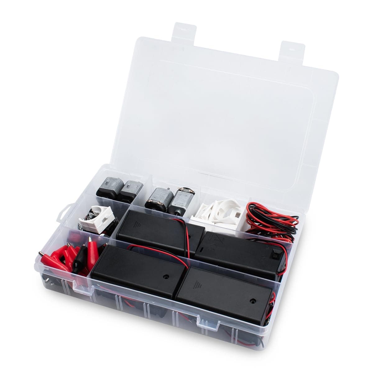 Innfeeltech 8 Stück F130 Micro DC Motor mit Haltern, 3V-5V, 19000RMP, 8 Stück Mini Boot Schalter, 16 Stück Krokodil Clips, 2 Stück 22AWG Kabel (2m), 8AA Batteriehalter (6 geschaltet, 6 verdrahtet)