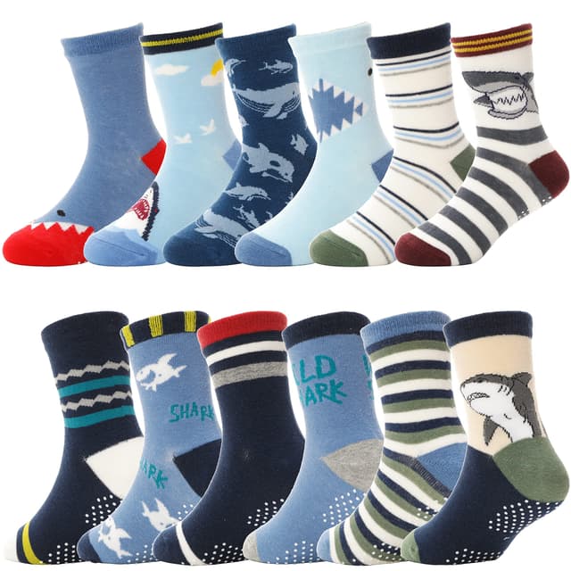 ANTSANG Stoppersocken Kinder Baby Jungen Socken Anti Rutsch / Rutschfeste Geschenk Socken Baumwolle Antirutschsocken für Kinder Jungen Kleinkind 12 Paar