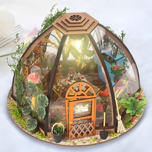 WYFCR Puppenhaus Miniatur mit Möbeln, Idee DIY hölzerne Miniatur Haus Kit mit LED-Licht, Haus, Bücherregal Dekoration, kreative Raum, gewächshaus zubehör,Geburtstagsgeschenke für Jungen Mädchen Style-4