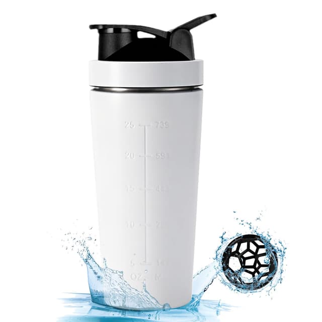 EACHPT Protein Shaker Edelstahl|750ML|Weiß|Protein Shaker mit Mischball| BPA-frei und Auslaufsicher|Shaker Proteinshake Ideal für Protein-Shakes, Fitness Yoga und andere Sportarten Weiß 750 ml