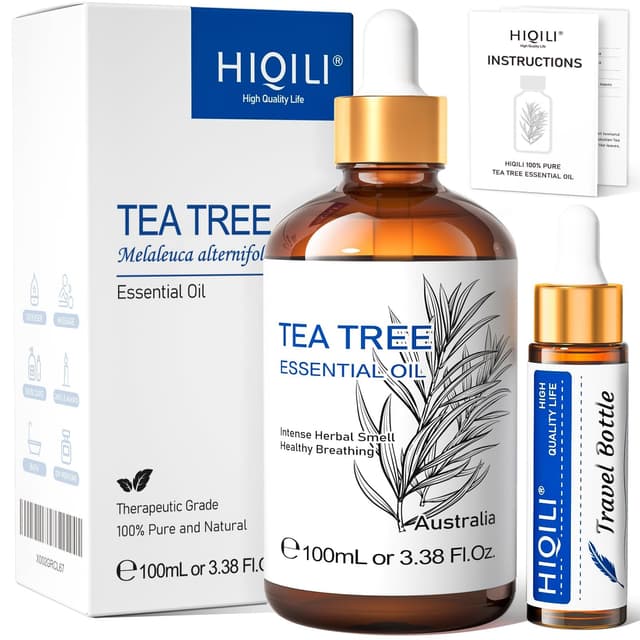 HIQILI Teebaumöl, 100% Natürlich, Geeignet Für Haut, Haare Und Zehennägel, Kann Shampoos, Duschgels Und Sprays Beigemischt Werden – 100 ml