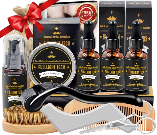 Bartpflege Set für Männer,Bart Set Geschenk Herren mit Bartroller, Bartshampoo, Bartöl, Bart Balsam, Bartkamm, Bartbürste,Bartschere,Bartschablonen,Papa Geschenk für Männer Weihnachten Geburtstag Schwarz