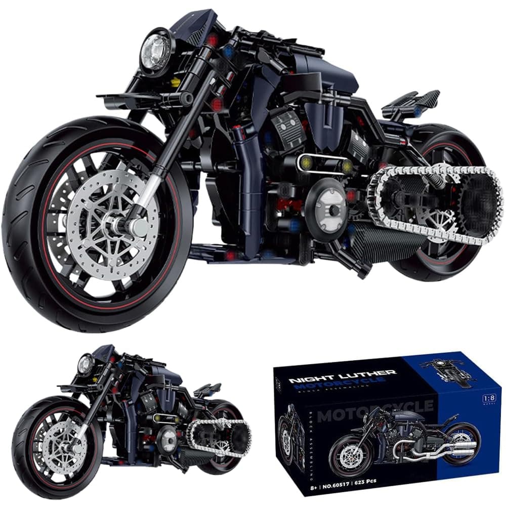 JUCYJULY Technik Motorrad Bausteine für Harley Night Luther, 623 Klemmbausteine Technik Supermotorrad Modellbausatz, MOC Rennen Motorrad Modell Bausatz Superbike Spielzeug Geschenk 60517