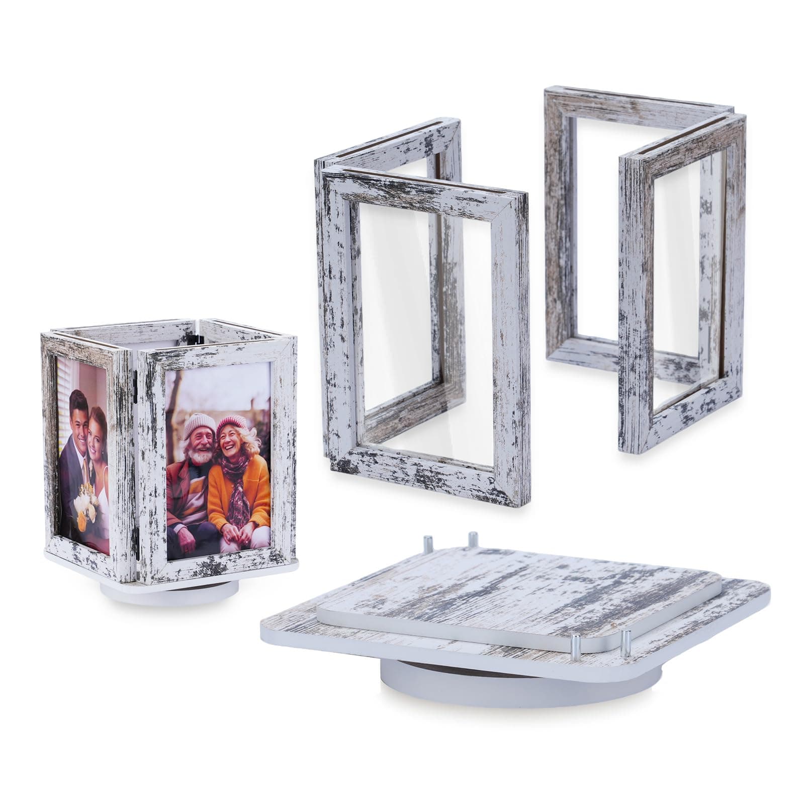 NUPTIO Bilderrahmen Rotierend Holz Geschenke: 10x15 Fotorahmen Vintage Holzrahmen Jährige Photo Frame Set Aufklappen Holzbilderrahmen Geschenkideen Weiß Hochzeitsgeschenk