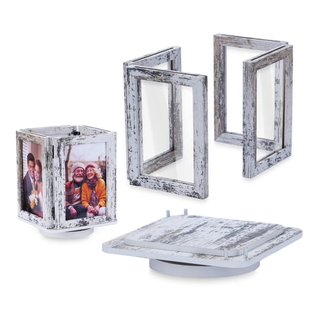 NUPTIO Bilderrahmen Rotierend Holz Geschenke: 10x15 Fotorahmen Vintage Holzrahmen Jährige Photo Frame Set Aufklappen Holzbilderrahmen Geschenkideen Weiß Hochzeitsgeschenk