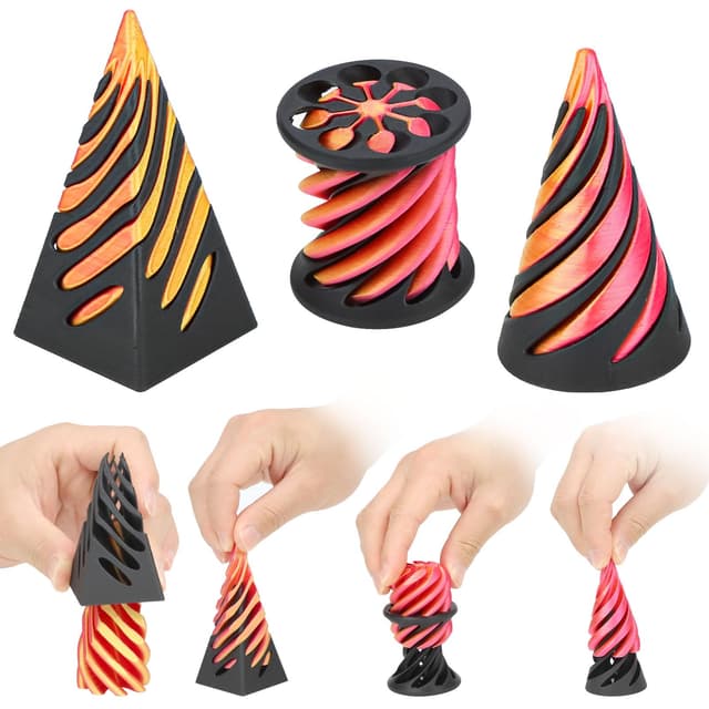 3 Stück Impossible Cone 3D, Spiral Cone Fidget Toy, Fidget Spirale, 3D-Wirbel, Kegel Obilo, 3D Impossible Pyramid Pass Through Anxiety Relief Toy, für Kinder und Erwachsene (Schwarzes Gold)