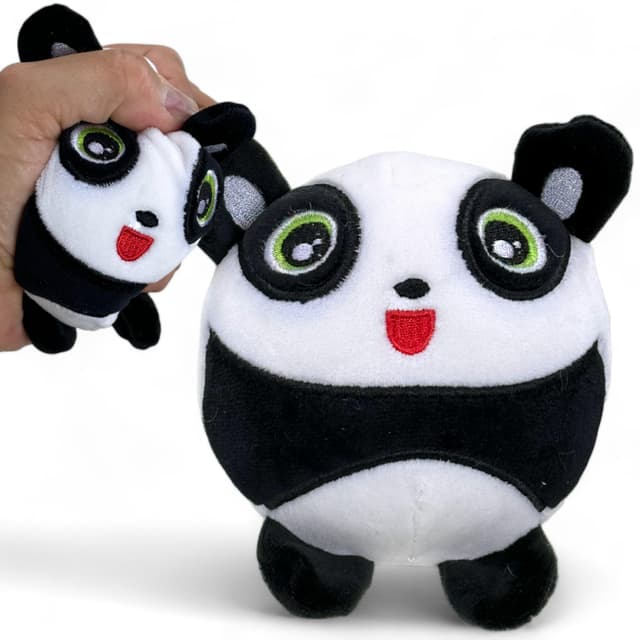 MIJOMA Kuscheliger Antistress-Squeezeball - Velvet Plüsch Quetschball im Kawaii Design, Sensorikspielzeug für alle Altersklassen, Ø10cm (schwarz-weißer Panda)