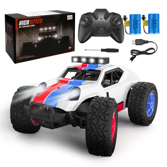 Kizeefun Ferngesteuertes Auto, 2.4Ghz 1/20 RC Auto Geländewagen 20 km/h Alle Gelände, Elektrisches Spielzeug, Offroad mit 2 AKKU 50min Spielzeit und LED Scheinwerfer, Geschenk für Kinder Weiß