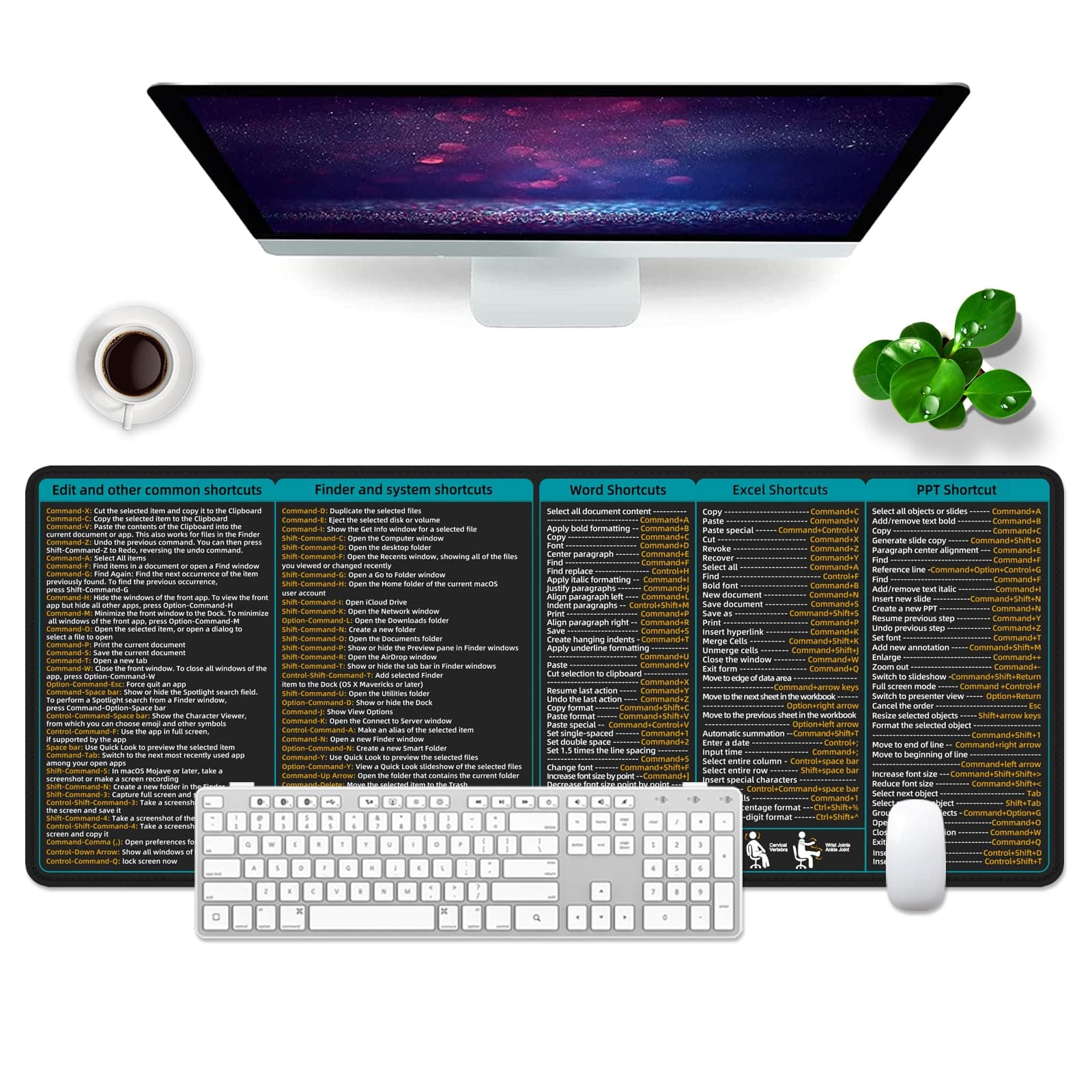 Mac Kurzbefehle Mauspad (Englische Version) Schreibtischunterlage 800x300mm Mousepads XL Großes, Computer PC Tastatur Mauspad Mac Memorandum (Mac Mauspad Englisch)
