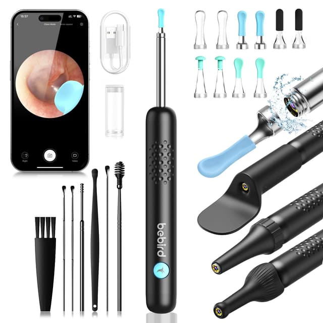 Ohrenschmalz Entferner Otoskop, 1080P HD WiFi Ohrenreiniger Kamera, 3.5mm Ohr Kamera mit 6 LEDs, IP67 Wasserdicht Ohrenspiegel, 360°-Weitwinkel Otoskop Kamera für Erwachsene,Kinder,iOS,iPad,Android Schwarz