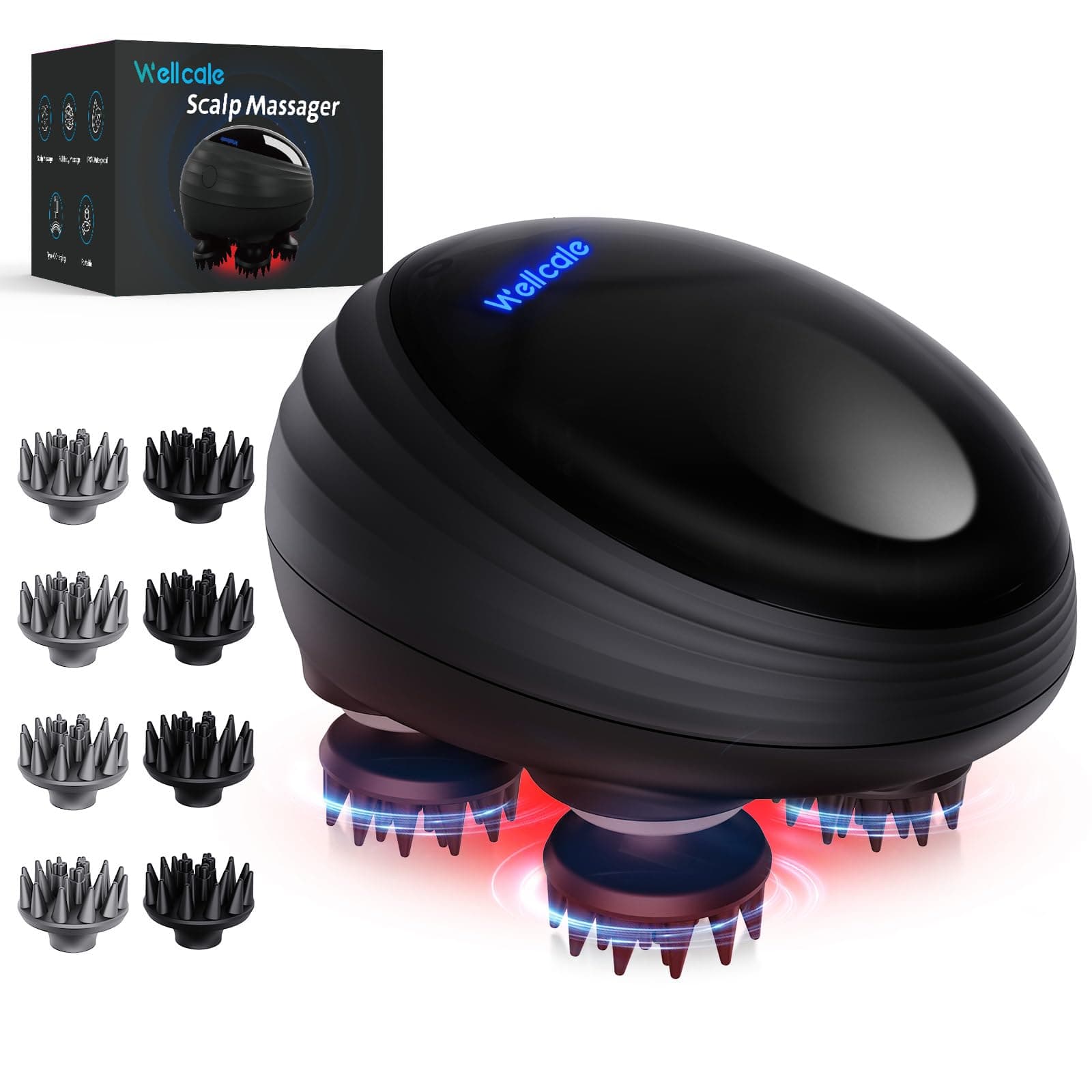 Tragbares elektrisches Kopfhaut-Massagegerät, IPX7 wasserdichtes Type-C wiederaufladbares Massagegerät mit mehreren Vibrationsmodi, 8 Massagezacken, 3D-Kneten für Haarwachstum, Reinigung & Stressabbau