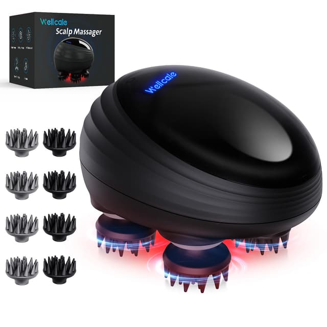 Tragbares elektrisches Kopfhaut-Massagegerät, IPX7 wasserdichtes Type-C wiederaufladbares Massagegerät mit mehreren Vibrationsmodi, 8 Massagezacken, 3D-Kneten für Haarwachstum, Reinigung & Stressabbau