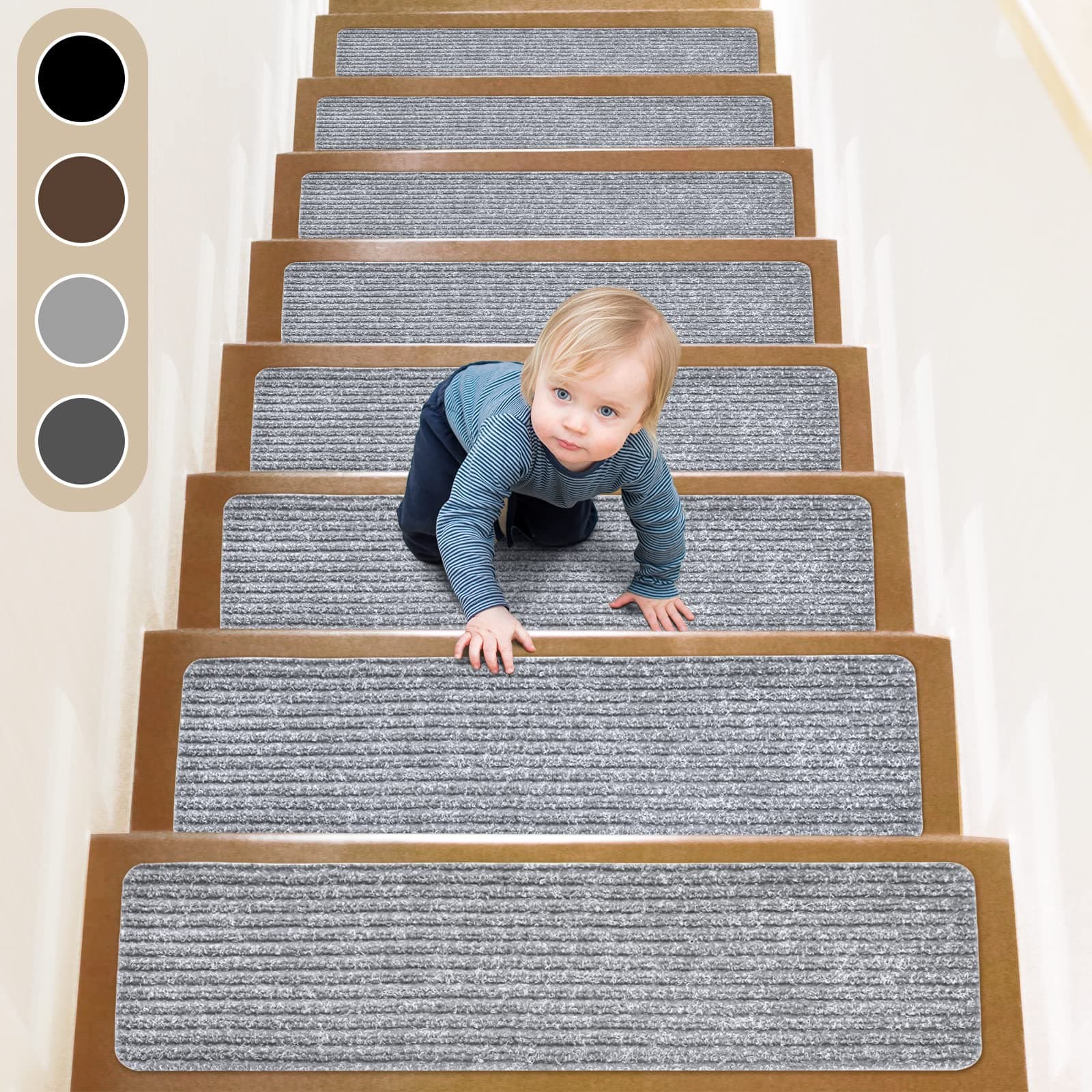 ToStair Stufenmatten, 76cmx20cm(15 stück) Anti-Rutsch Treppen Treppenstufen für Holzstufen, Stufenschutz Stufenteppich Innenbereich für Kinder Ältere und Hunde,Hellgrau Hellgrau 20cmx76cm
