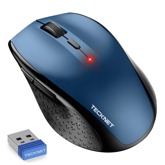 TECKNET Silent Maus Kabellose, 4800DPI 2.4GHz Leise Funkmaus mit Nano Empfänger, Side Control, Ohne Klickgeräusche, 6 Verstellbare DPI Level, Sechs Knöpfe Wireless Maus für Büro Zuhause, Schwarz Blau