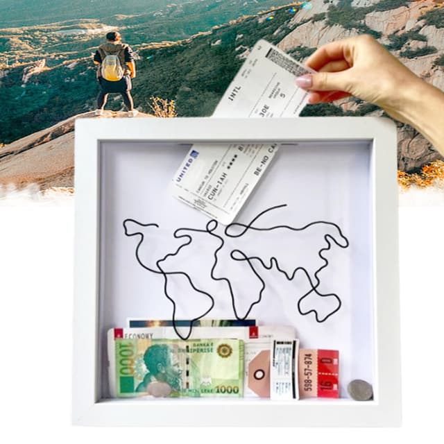 WYFCR 3D Bilderrahmen Zum BefüLlen, Spardose Reisen, Reise Sammelbox, Abenteuer Archivbox für Erinnerungen Reise Schattenbox, Objektrahmen Spardose 29x29 cm, als Geschenk für Familie Freunde usw Weiß