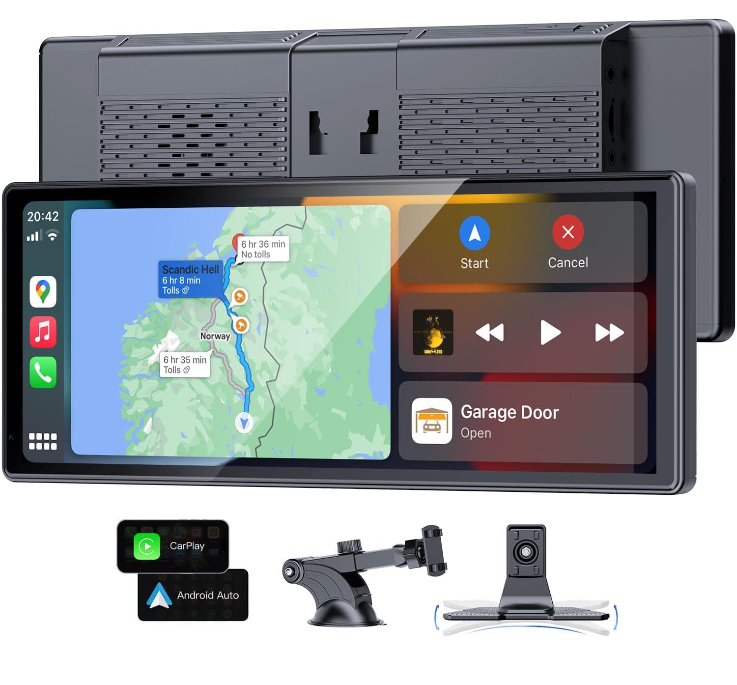 APHQUA 9,26" CarPlay Display für Apple Car Play und Android Auto, unterstützt Lenkradsteuerung, Bildschirmhelligkeit automatisch anpassenMirror Link, Bluetooth, Sprachsteuerung, GPS-Navigation, AUX/FM
