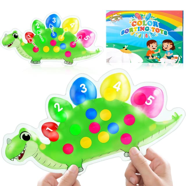 Dinosaurier Farbensortierspiel Zählen Superweiches Squeeze Sensorikspielzeug für Kleinkinder Montessori Lernspiel Farberkennung Feinmotorik Training Reise Anti Stress Spielzeug ab 3 Jahren (Grün) Cartoon-Dinosaurier