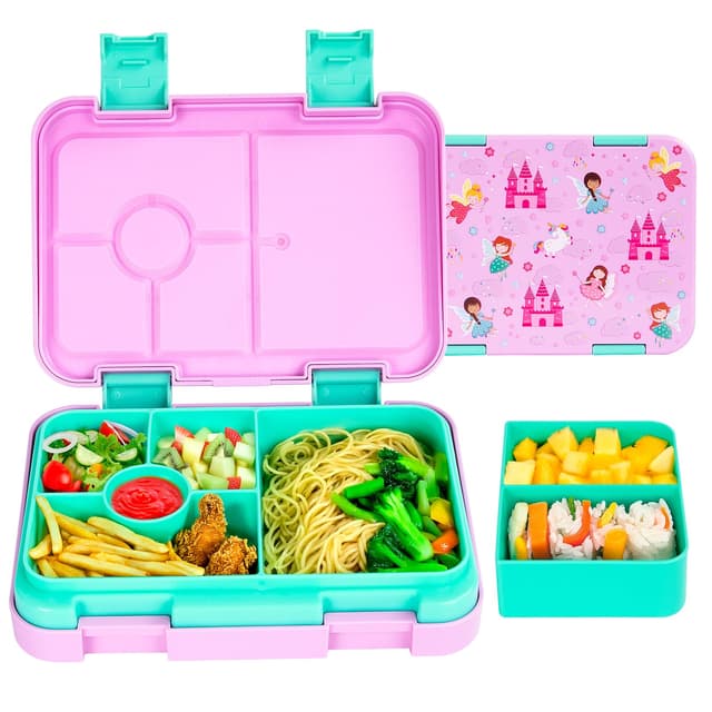 QCQHDU Brotdose Kinder mit 6 Fächern - Lunchbox mit Unterteilungen, Bento Box für Schule, Kindergarten, Outdoor | Leckdicht, Spülmaschinenfest, BPA-Frei(Blassrosa)