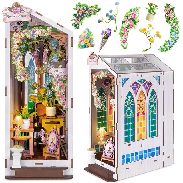 Ltteaoy DIY Miniatur Haus Kits,Gewächshaus Puppenhaus Booknook Handwerk Kits für Jugendliche,Book Nook Modell Kits für Erwachsene zu Bauen Geburtstagsgeschenk für Frauen und Mädchen