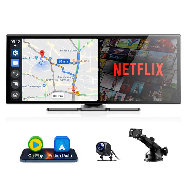 Volam Netflix Carplay Display mit YouTube/Tik Tok 10.25 Zoll Carplay Android Auto car Multimedia Player mit 1080P Rückfahrkamera 1920×720P Touch Screen 2.4G/5G WLAN Bluetooth for iOS 7+ Android 11+