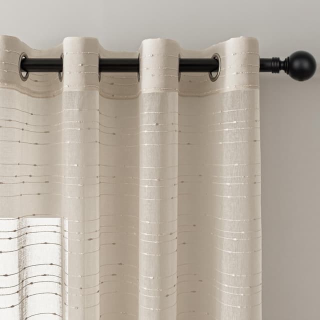 MYSKY HOME Vorhang Kurz Beige Gardinen mit Ösen Voile Vorhänge Kinderzimmer Gardine Wohnzimmer 2er Set Modern Streifen Ösenschal Transparent Dekoschal für Schlafzimmer H 160 x B 140, Beige. H160 x B140 cm (2er Pack) Beige