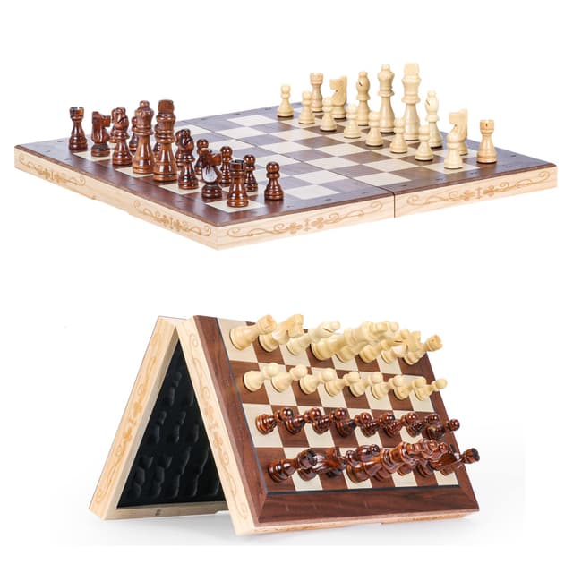 Syrace Schachbrett Schachspiel Schach aus Holz, zusammenklappbar handgefertigt Magnetisches Große Schachspiel für Kinder und Erwachsene Gut für Drinnen Draußen und Reisen Magnetischem