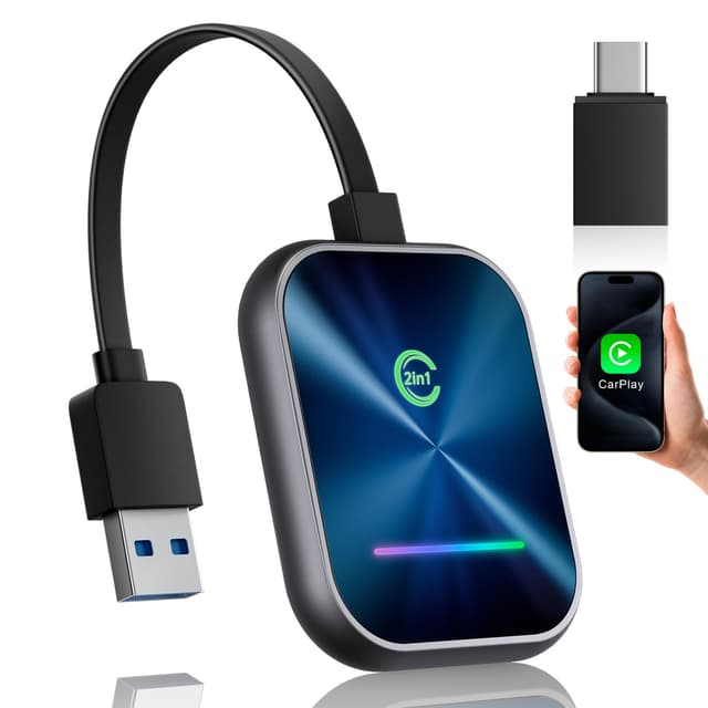 KUKIHO CarPlay Wireless Adapter 2025 – Kabellos-Upgrade für iPhone, Wandelt kabelgebundenes CarPlay in drahtlos um, USB-A/C Plug & Play, Kompatibel mit iOS 10+ & Fahrzeugen mit Apple CarPlay Standard Blau