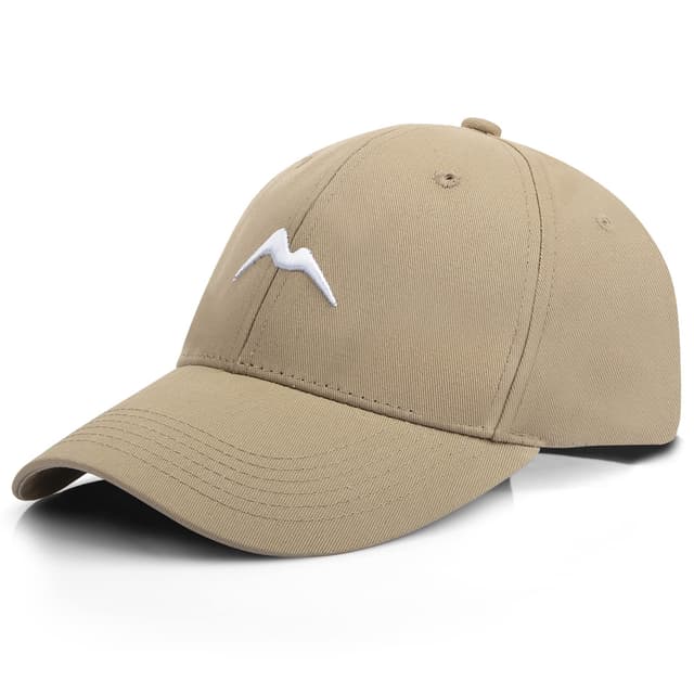 Momoshe Cap Herren Sommer Damen 100% Baumwoll Kappe Verstellbar Atmungsaktiv Einheitsgröße Baseball Bergspitzen Stickerei Sport L-XL Khaki