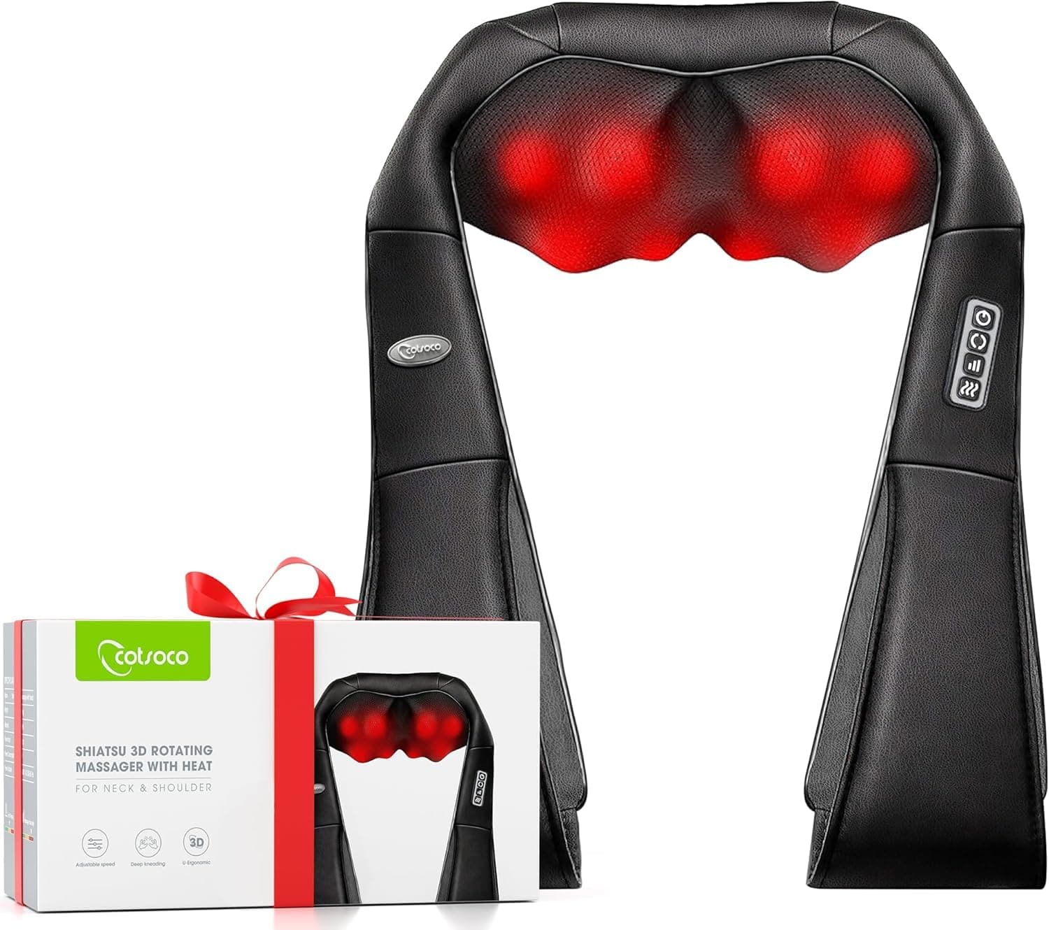 Cotsoco Nackenmassagegerät mit Heizfunktion - Elektrisches Shiatsu-Massagegerät, das perfekte Geschenk zur Linderung von Schulter- und Nackenschmerzen für Autofahrer im Home Office, Grau